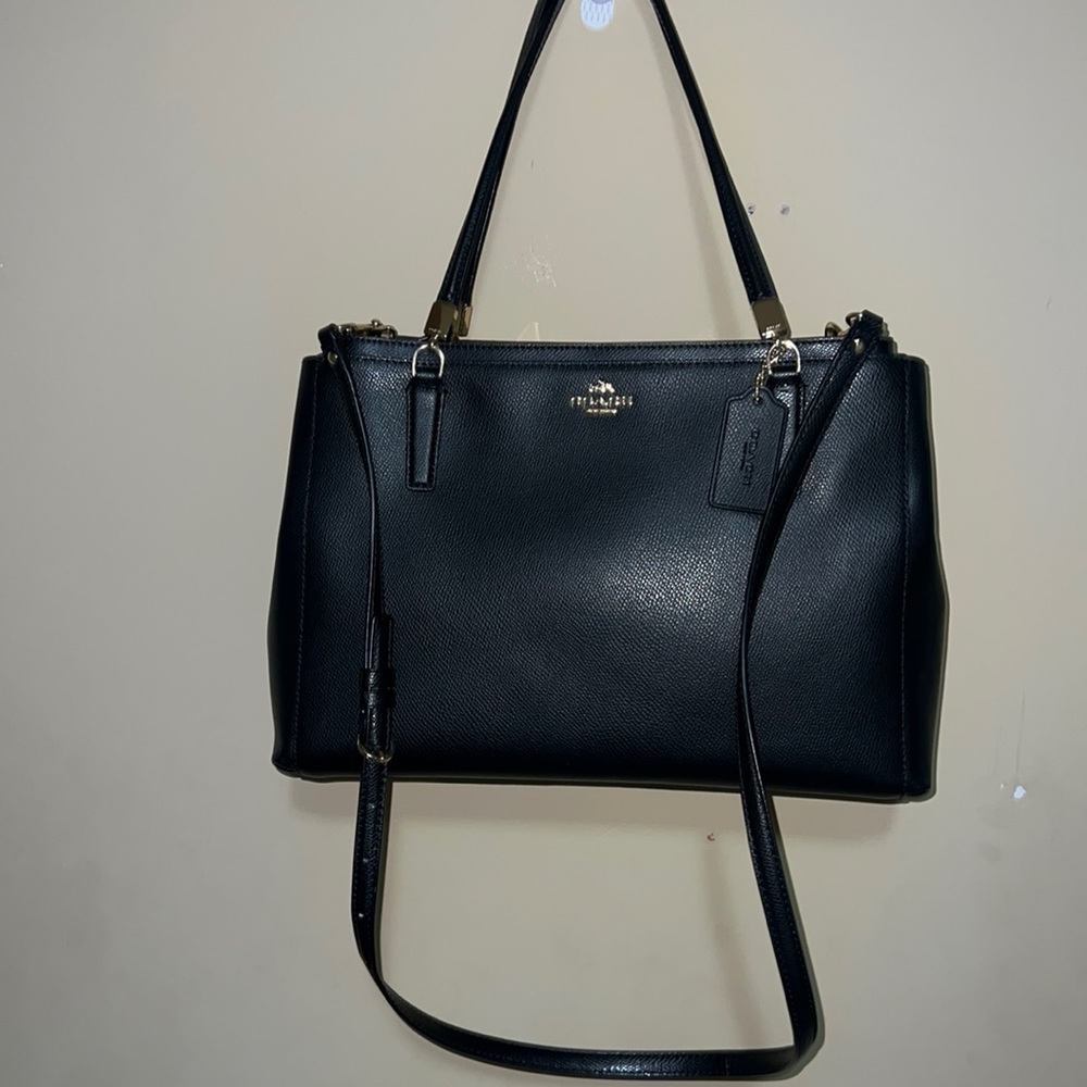 Coach Satchel Pebbled Leather Purse Black Shoulder/crossbody Convertible